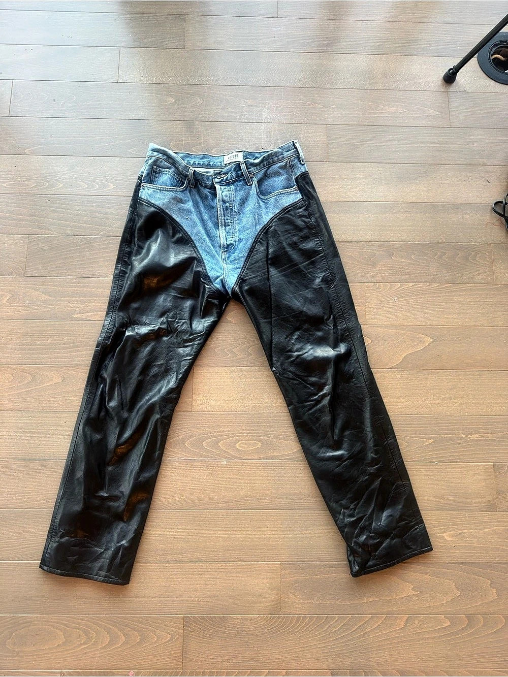 AGOLDE 90s Pinch Waist Recycled Leather Blend Jeans Straight Leg Jeans Black &